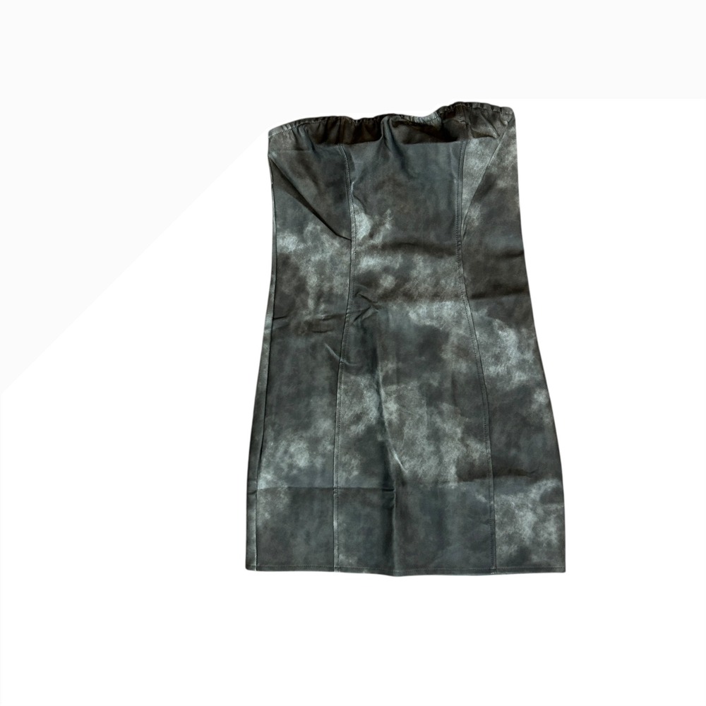 Strapless Charcoal Faux Leather Bodycon‎ Dress Gray Mini Dress Party Cocktail